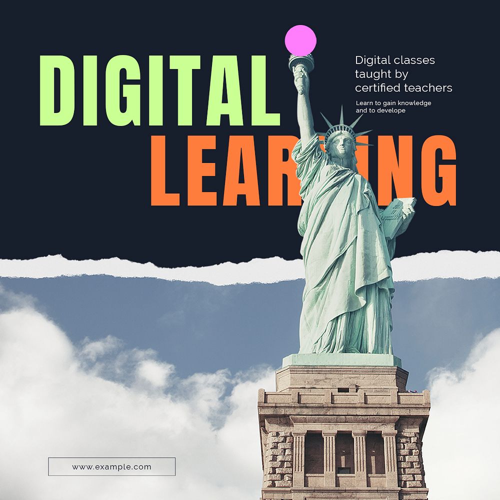 Digital learning Instagram post template, Statue of Liberty photo psd