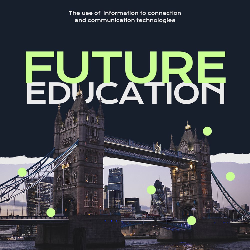 Future education Instagram post template, London's Tower Bridge photo psd