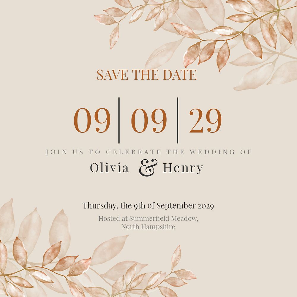 Autumn wedding Instagram post template, editable text psd