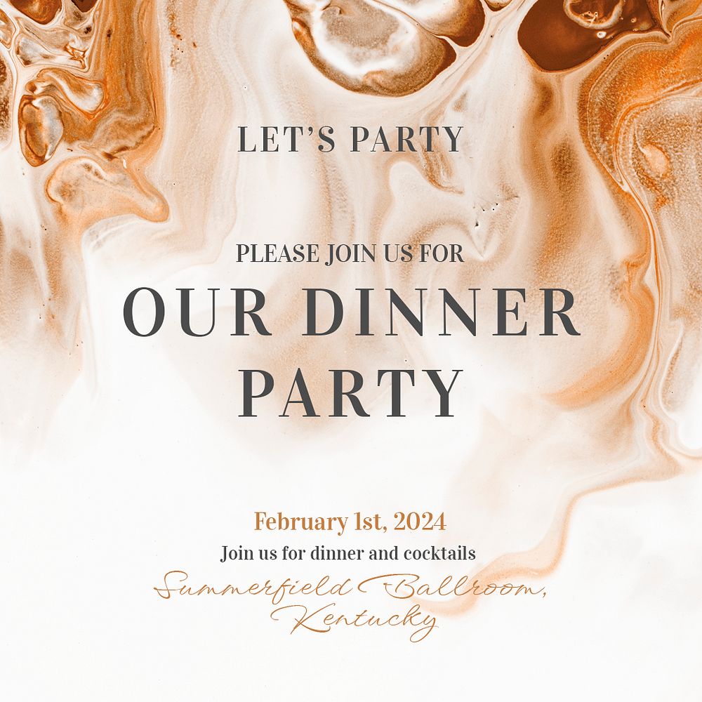 Dinner party Instagram post template, editable text psd