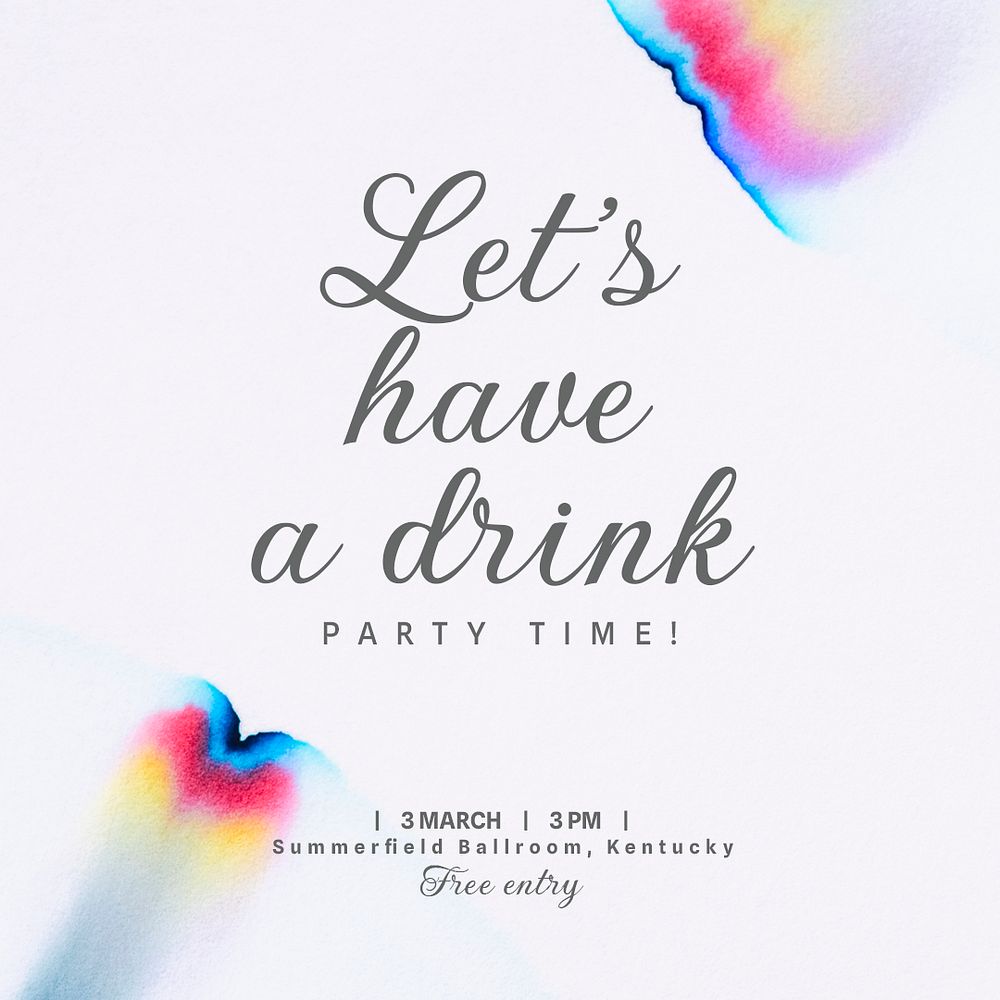 Cocktail party Instagram post template, editable text psd