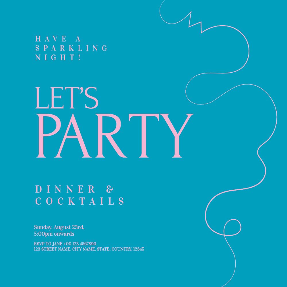 Dinner party Instagram post template, editable text psd