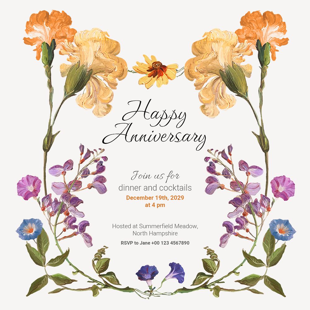 Anniversary party Instagram post template, editable text psd