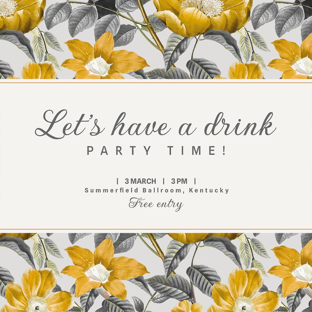 Spring party Instagram post template, editable text psd