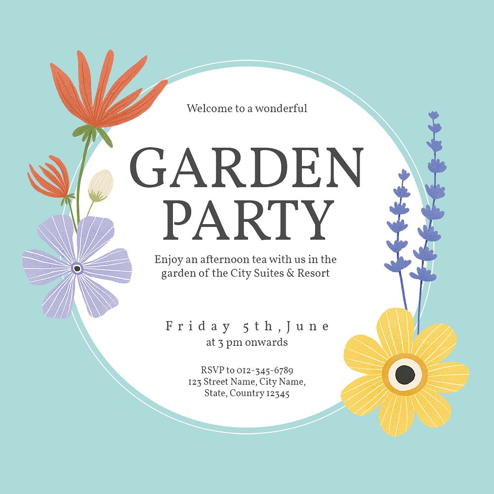 Garden party Instagram post template, editable text psd