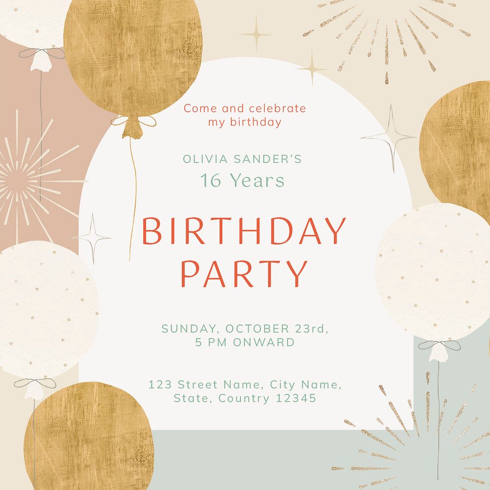 Birthday party Instagram post template, editable text psd