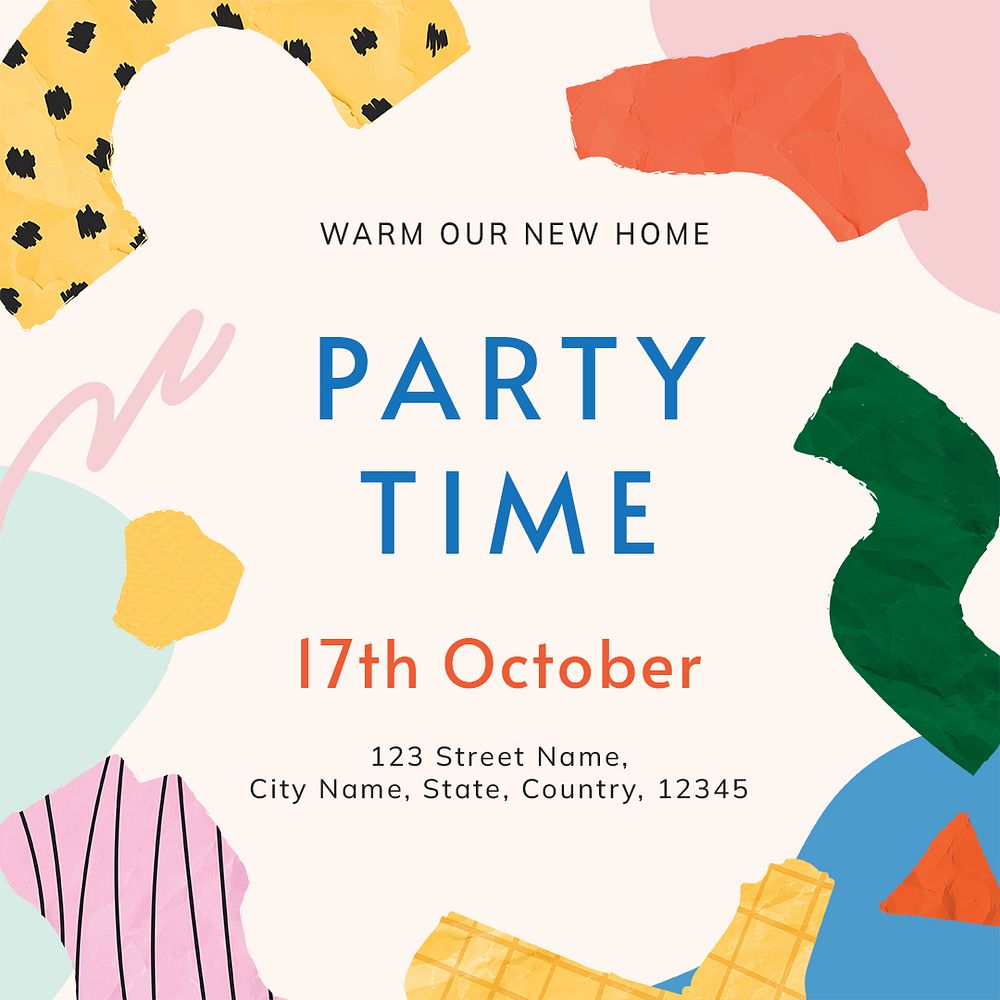 Housewarming party Instagram post template, editable text psd