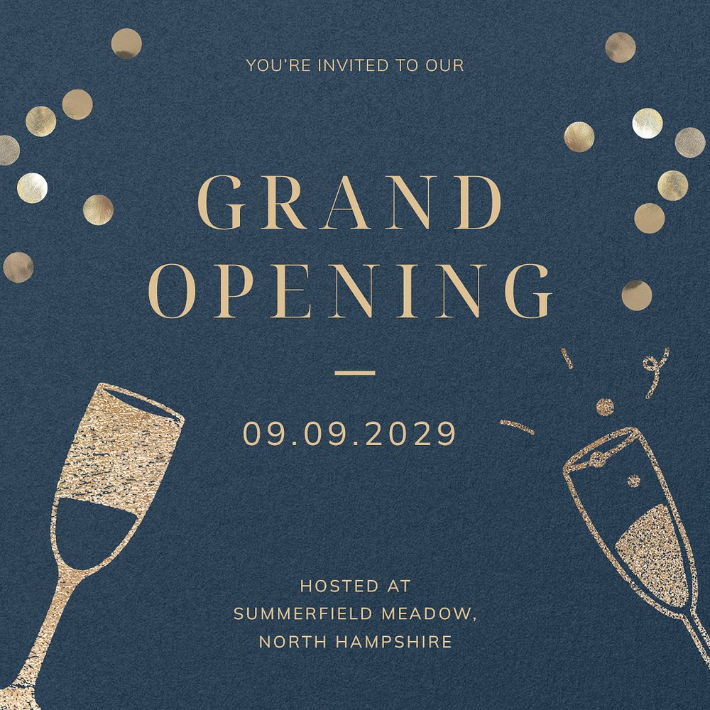 Grand opening Instagram post template, editable text psd