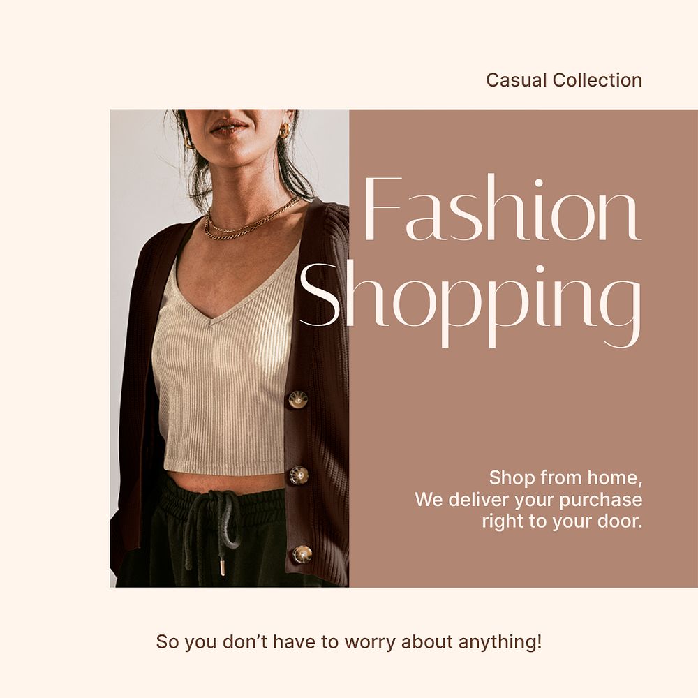 Casual fashion Instagram post template, earth tone design psd