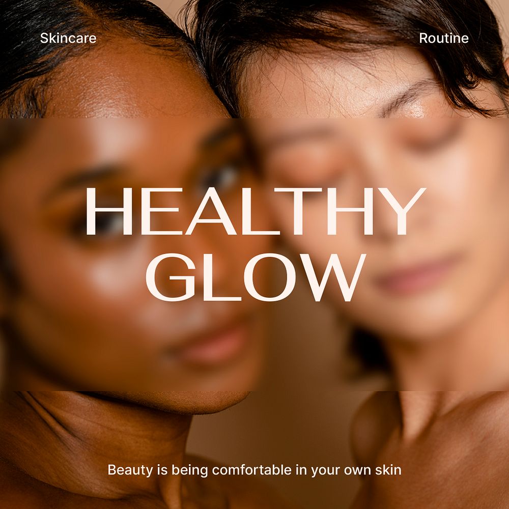 Glowy skin Instagram post template, skincare ad psd