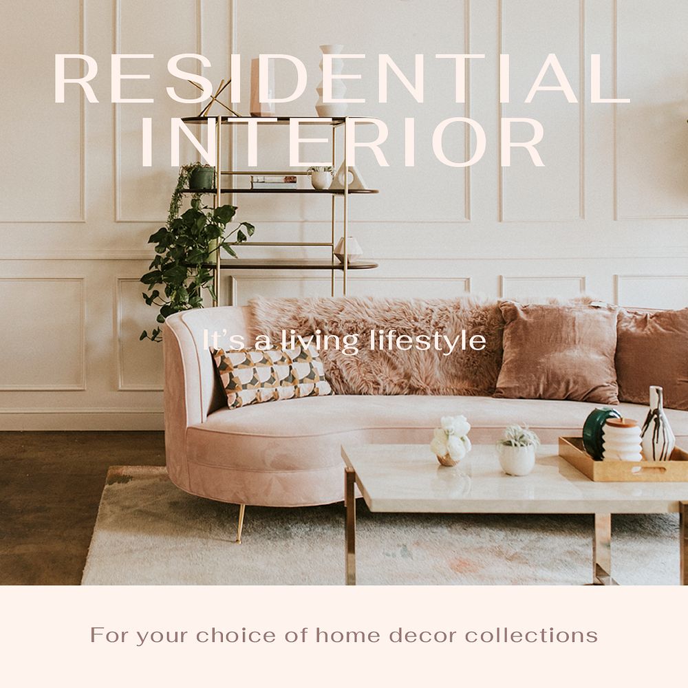 Residential interior Instagram post template, living room photo psd