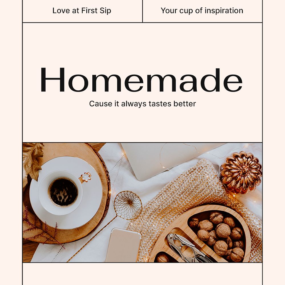 Homemade coffee Instagram post template, cozy aesthetic psd