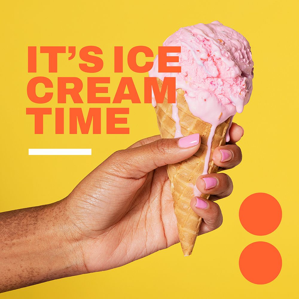 Melting ice-cream Instagram post template, yellow design psd