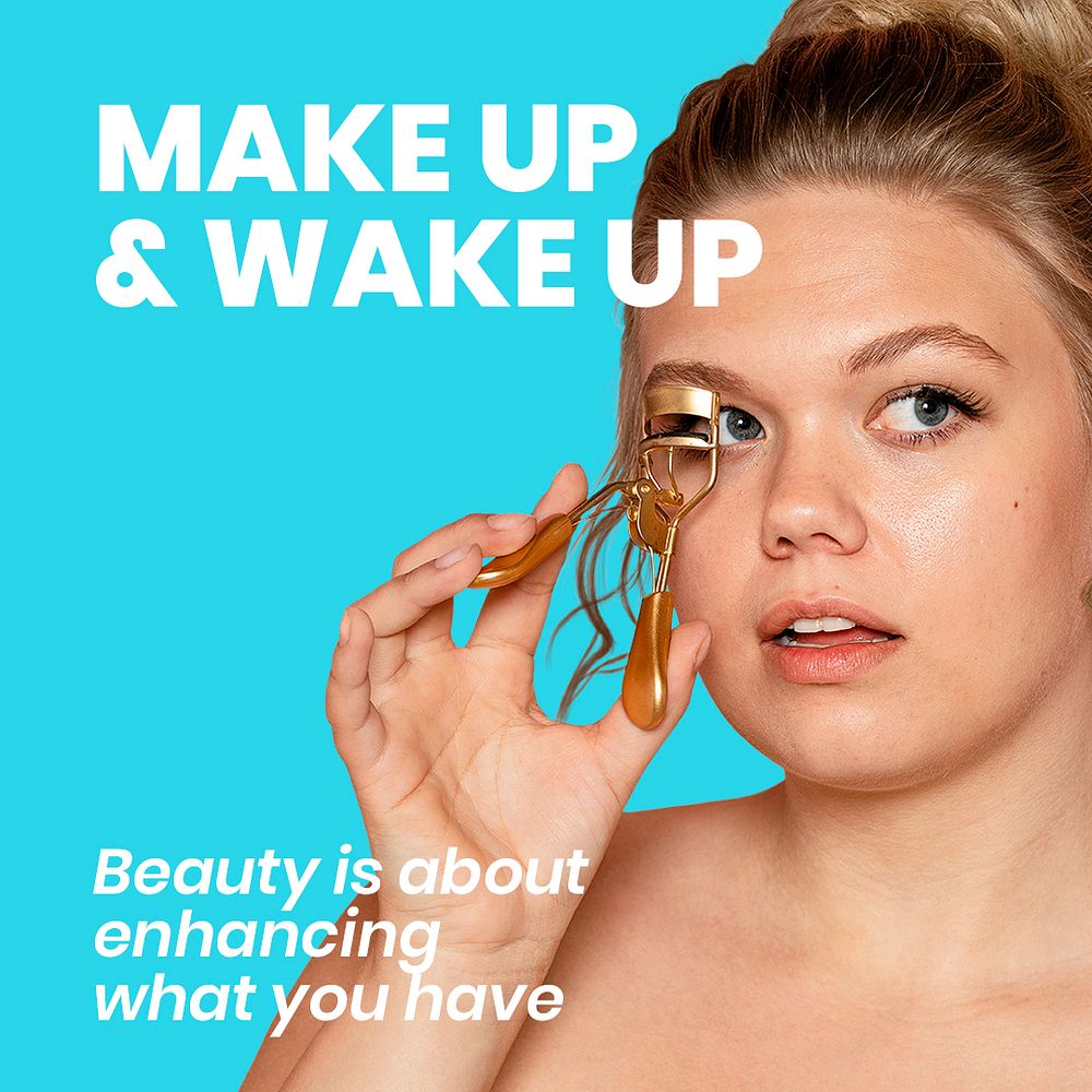 Makeup beauty Instagram post template, blue ad design psd