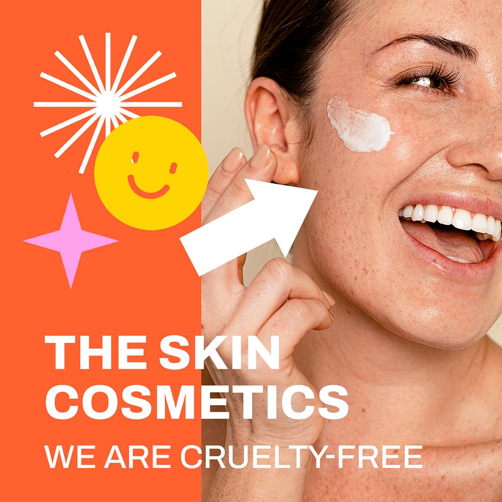 Cosmetics skincare Instagram post template, cute Memphis design psd