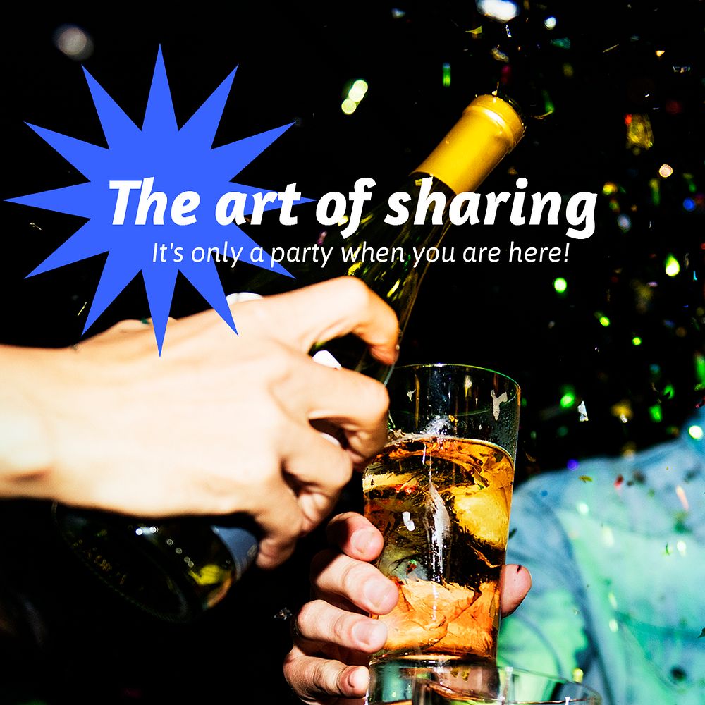 Party, celebration Instagram post template, people pouring drinks photo psd