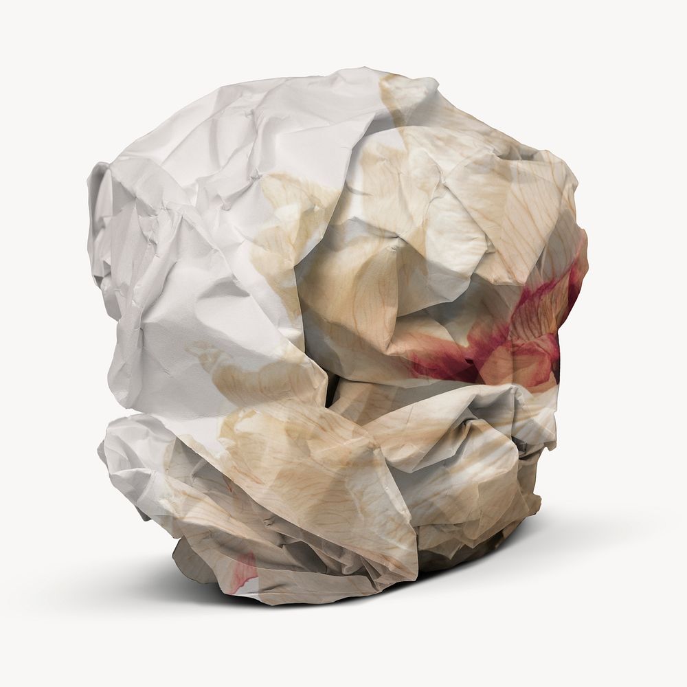 Crumpled paper ball trash, off white design
