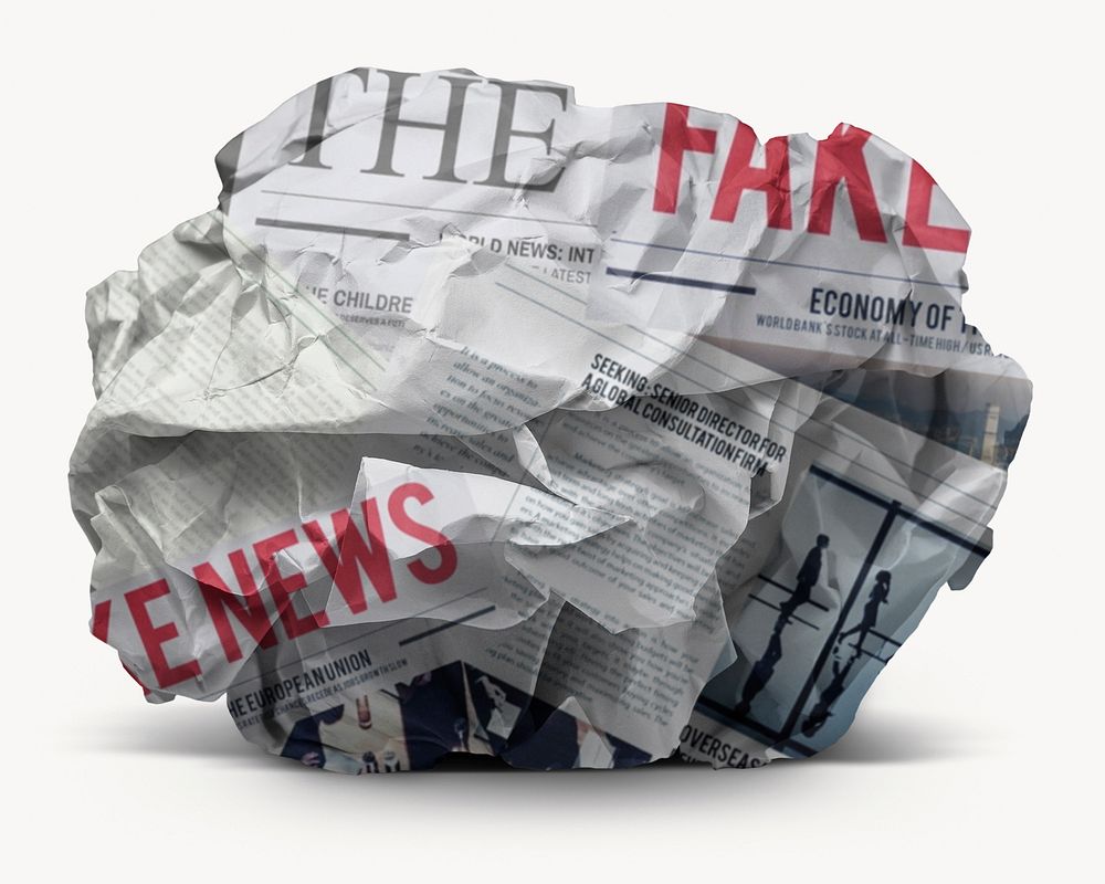 Crumpled newspaper, fake news, off white design