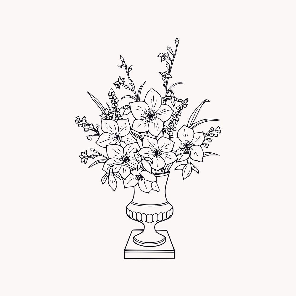 Vintage flower vase collage element vector. Free public domain CC0 image.