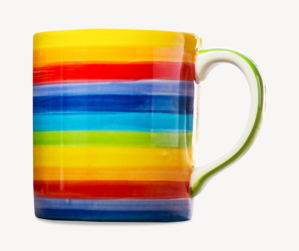 Rainbow mug collage element, glossy design psd