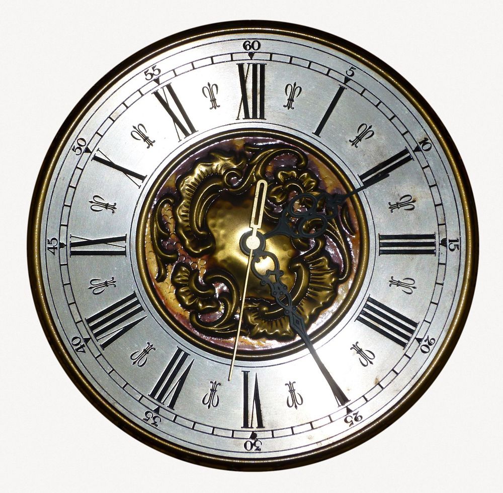 Vintage clock collage element, roman numerals design psd