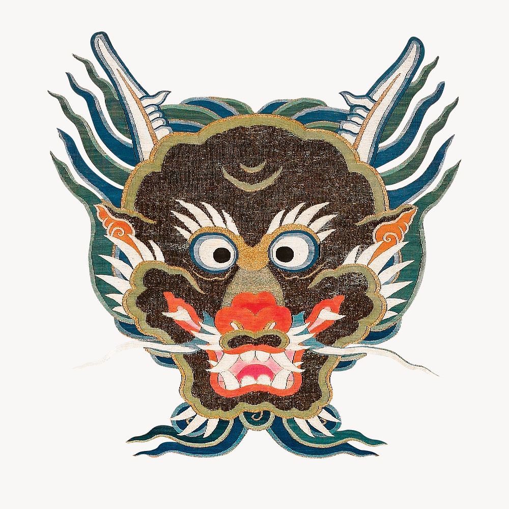 Chinese embroidered dragon, mythological animal. Original public domain image. Digitally enhanced by rawpixel.
