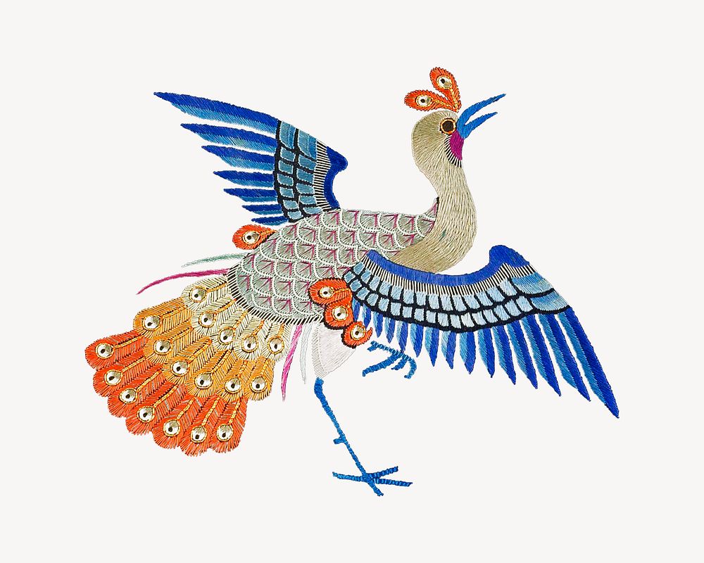 Chinese peacock, embroidered animal psd. Original public domain image. Digitally enhanced by rawpixel.