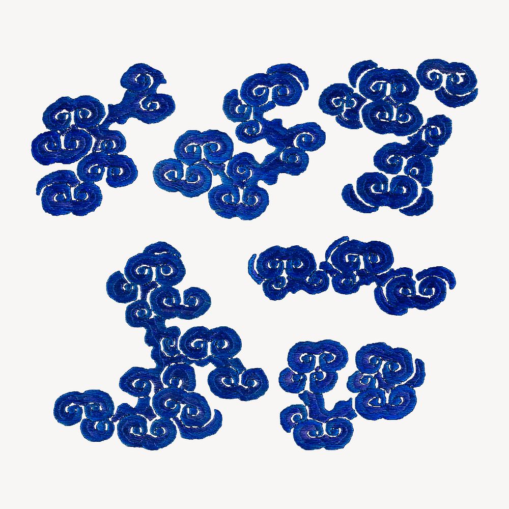 Blue oriental clouds, Chinese embroidery psd. Original public domain image. Digitally enhanced by rawpixel.