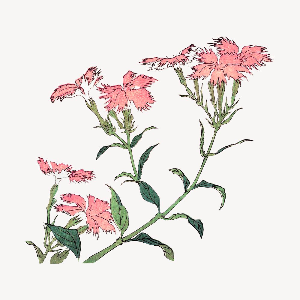 Hokusai&rsquo;s pink flowers psd.  Remastered by rawpixel. 
