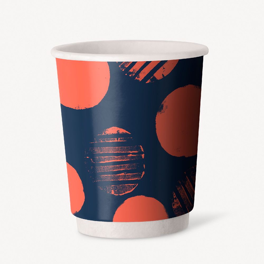 Paper coffee cup mockup, abstract pattern design psd