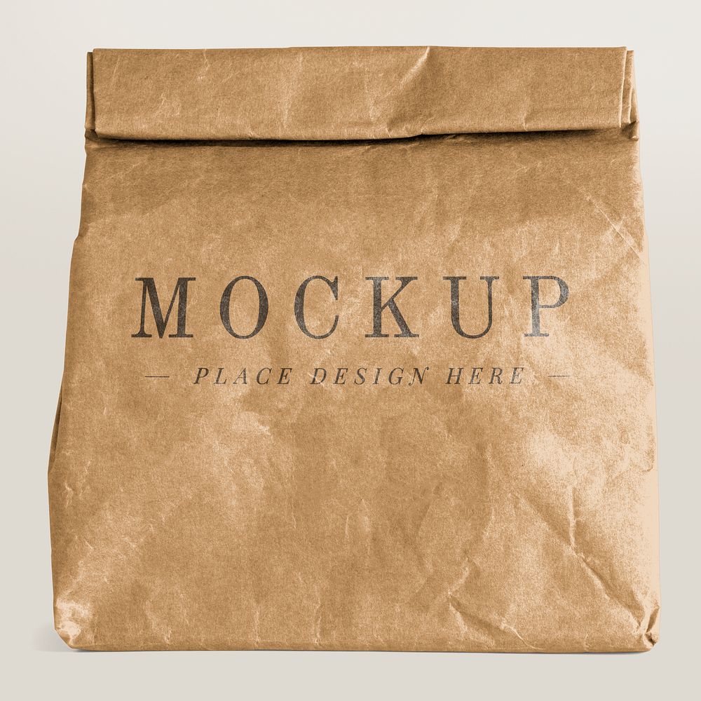 Rolled brown paper bag mockup with copy space