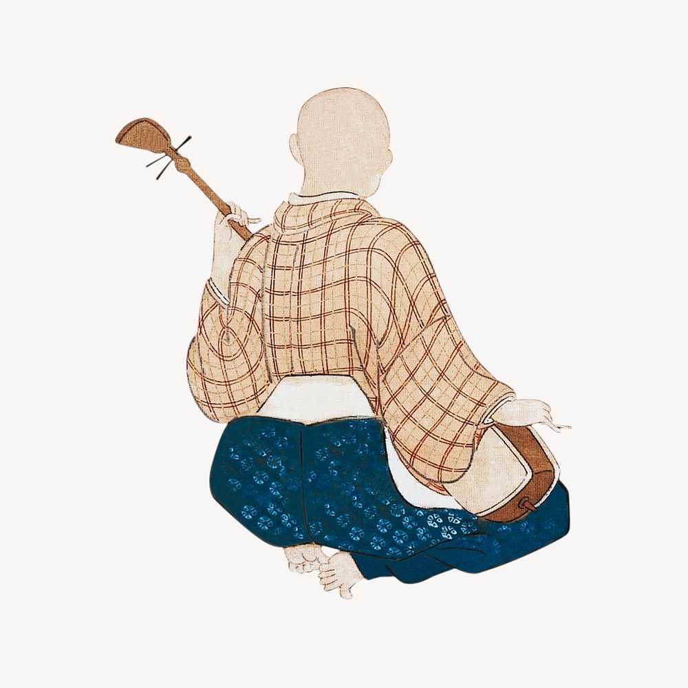 Vintage Japanese man playing music instrument, rear view psd