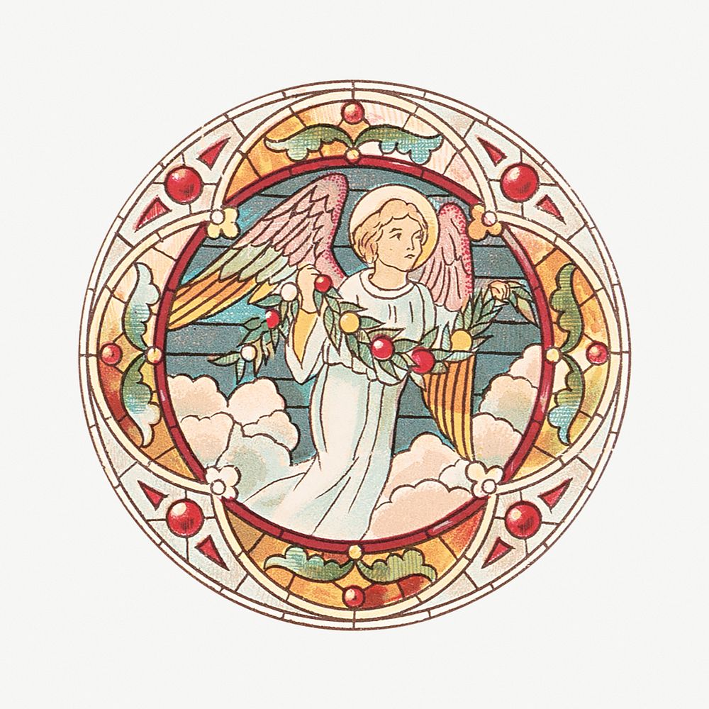 Vintage angel stain glass element psd.  Remastered by rawpixel