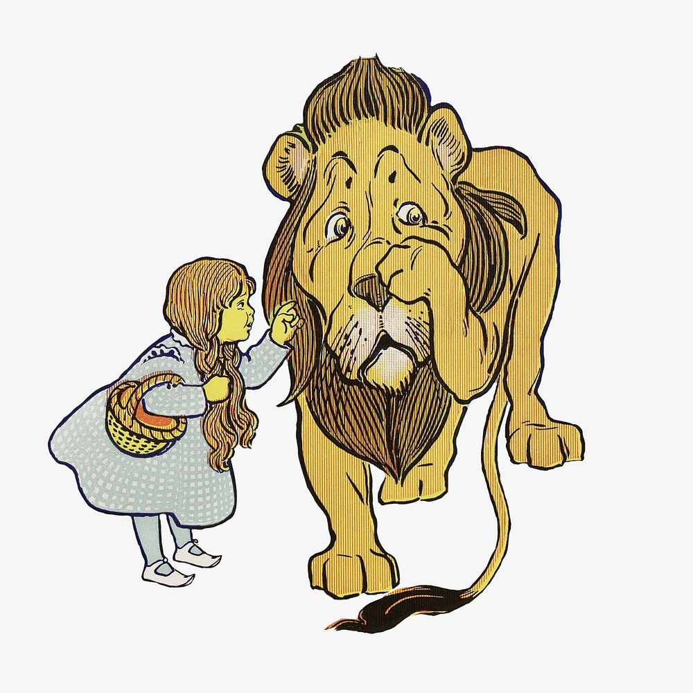 Dorothy meets the cowardly lion from Wizard of Oz illustration. Remastered by rawpixel