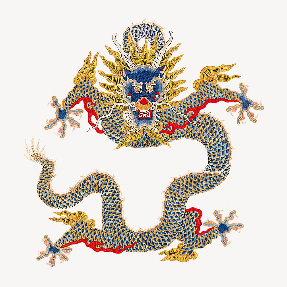 Chinese embroidered dragon, mythological animal psd. Original public domain image. Digitally enhanced by rawpixel.