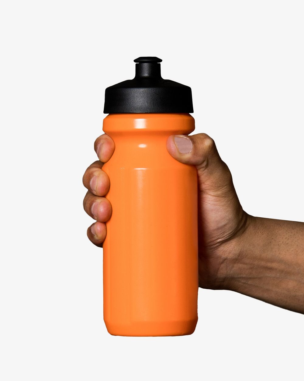 Hand holding orange water bottle