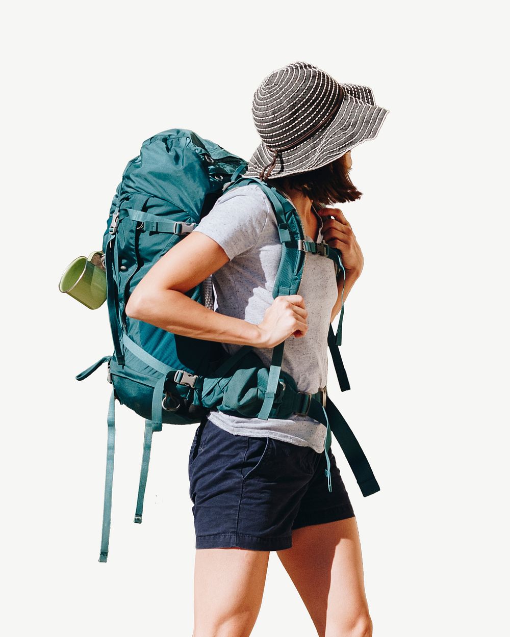 Woman backpacker collage element psd