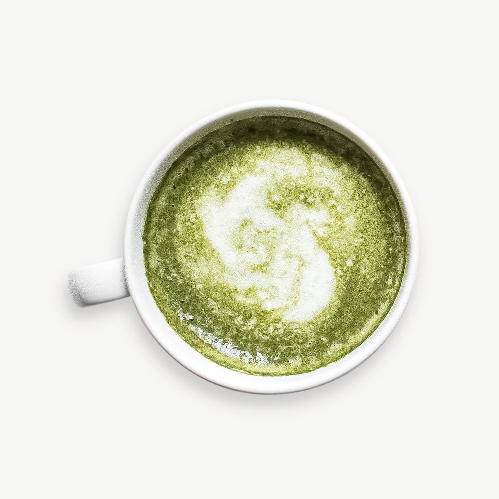 Matcha green tea latte collage element psd
