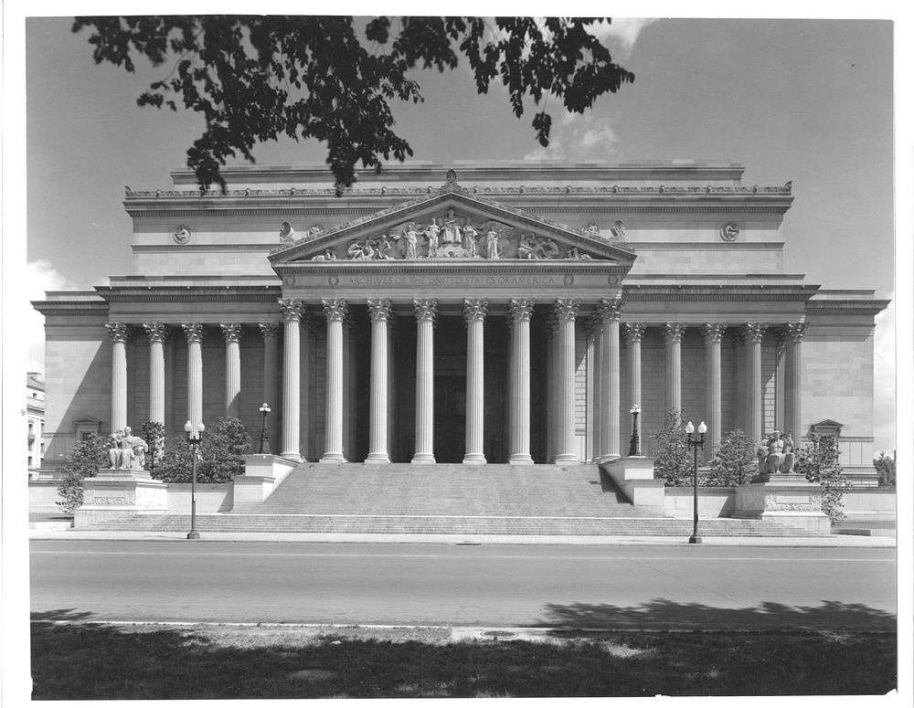Photograph of the National Archives Building Constitution Avenue Entrance, 09/28/1936. Original public domain image from…