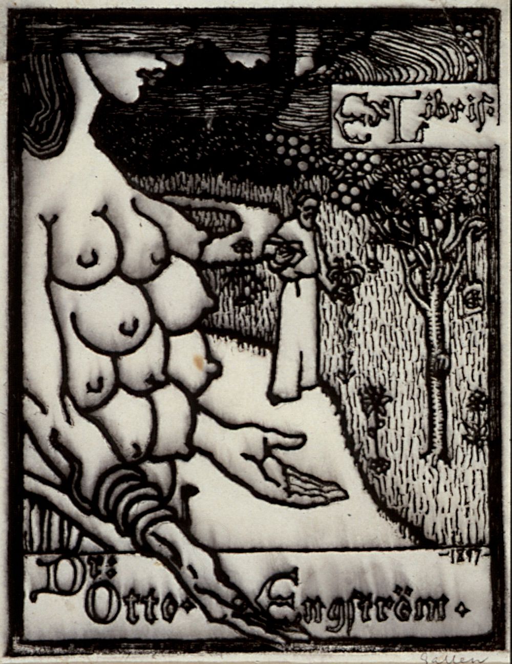 Tri otto engströmin exlibris, 1897, by Akseli Gallen-Kallela