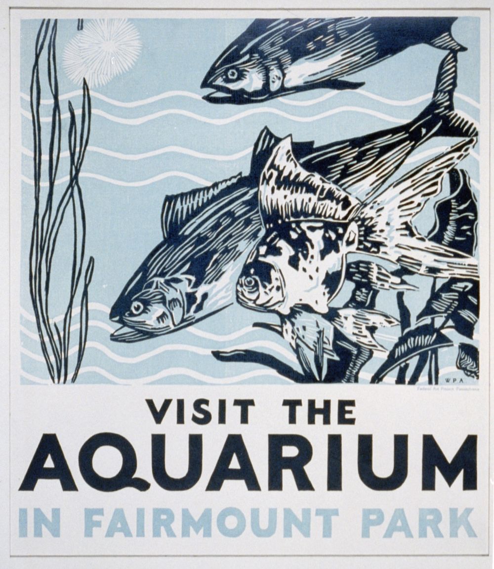 Visit the aquarium in Fairmount Park (1936-1937) poster by Robert Muchley. Original public domain image from the Library of…