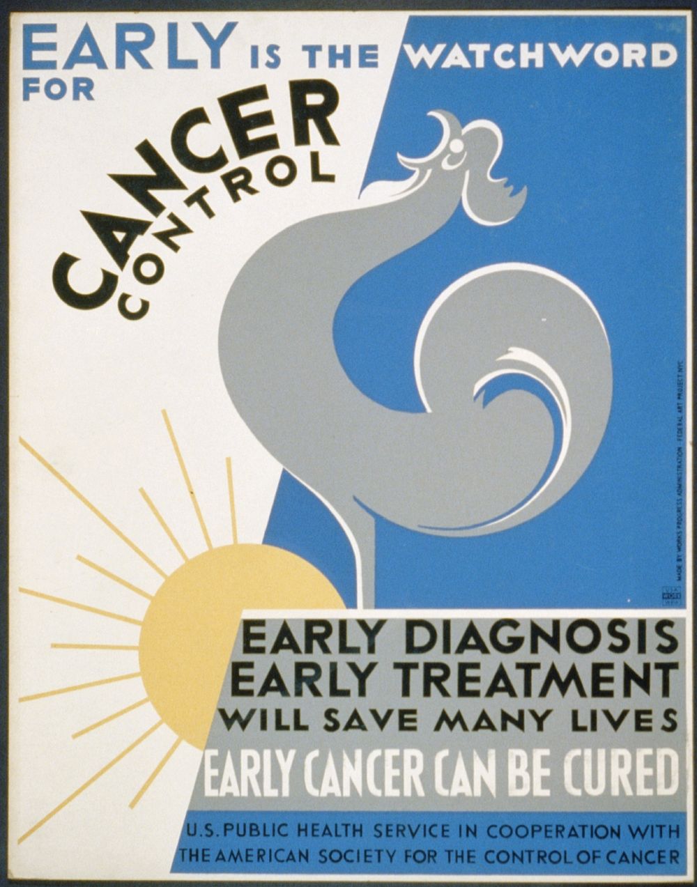 Early is the watchword for cancer control Early diagnosis, early treatment will save many lives : Early cancer can be cured.
