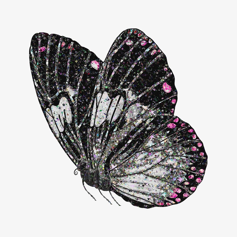 Black glittery butterfly, aesthetic graphic. Remixed by rawpixel.