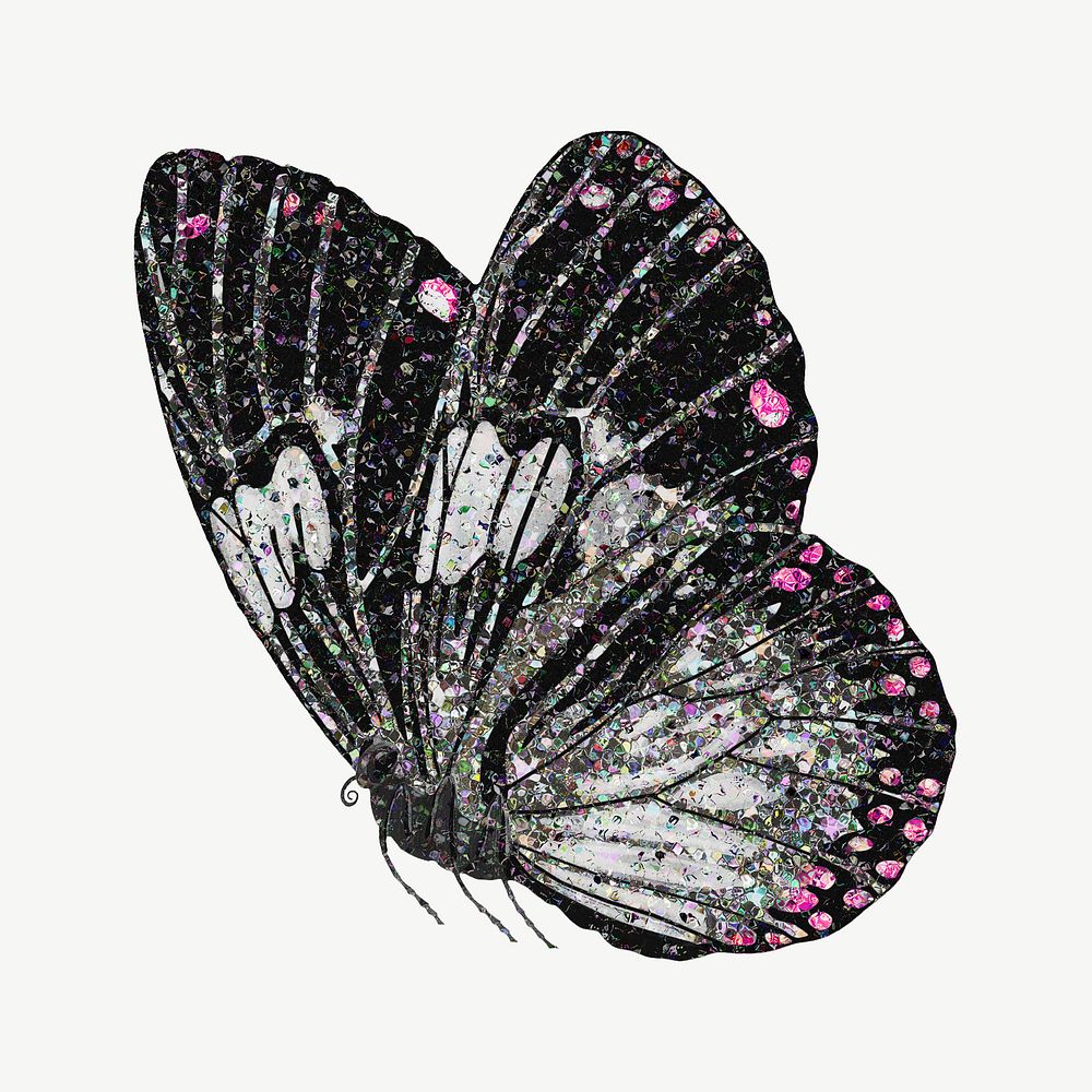 Black glittery butterfly, aesthetic collage element psd. Remixed by rawpixel.