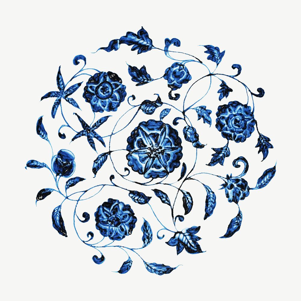 Vintage blue flower pattern clipart psd.    Remastered by rawpixel