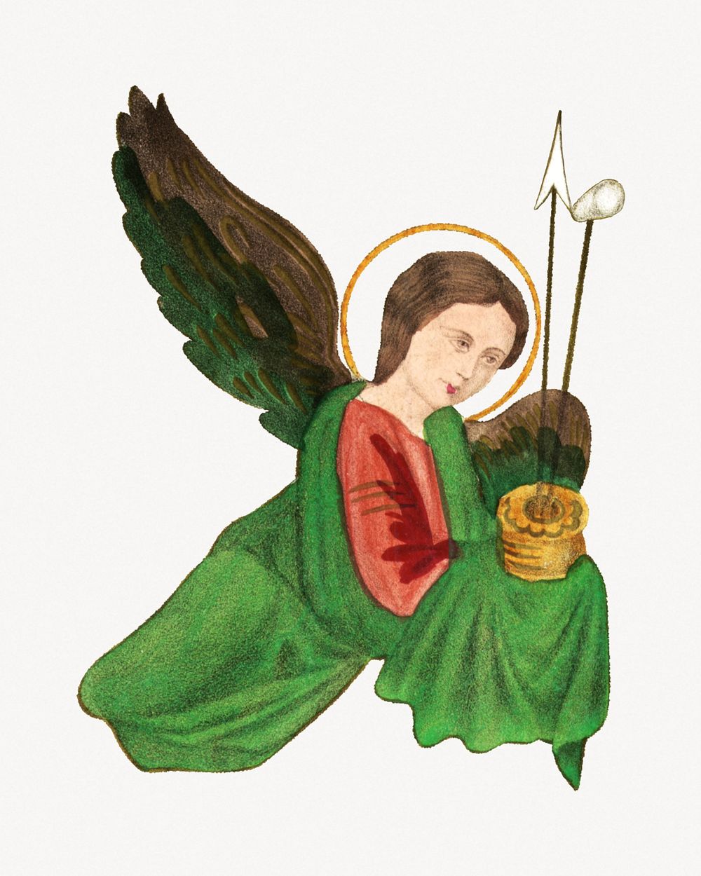 Angel holding arrows, vintage religious illustration.   Remastered by rawpixel