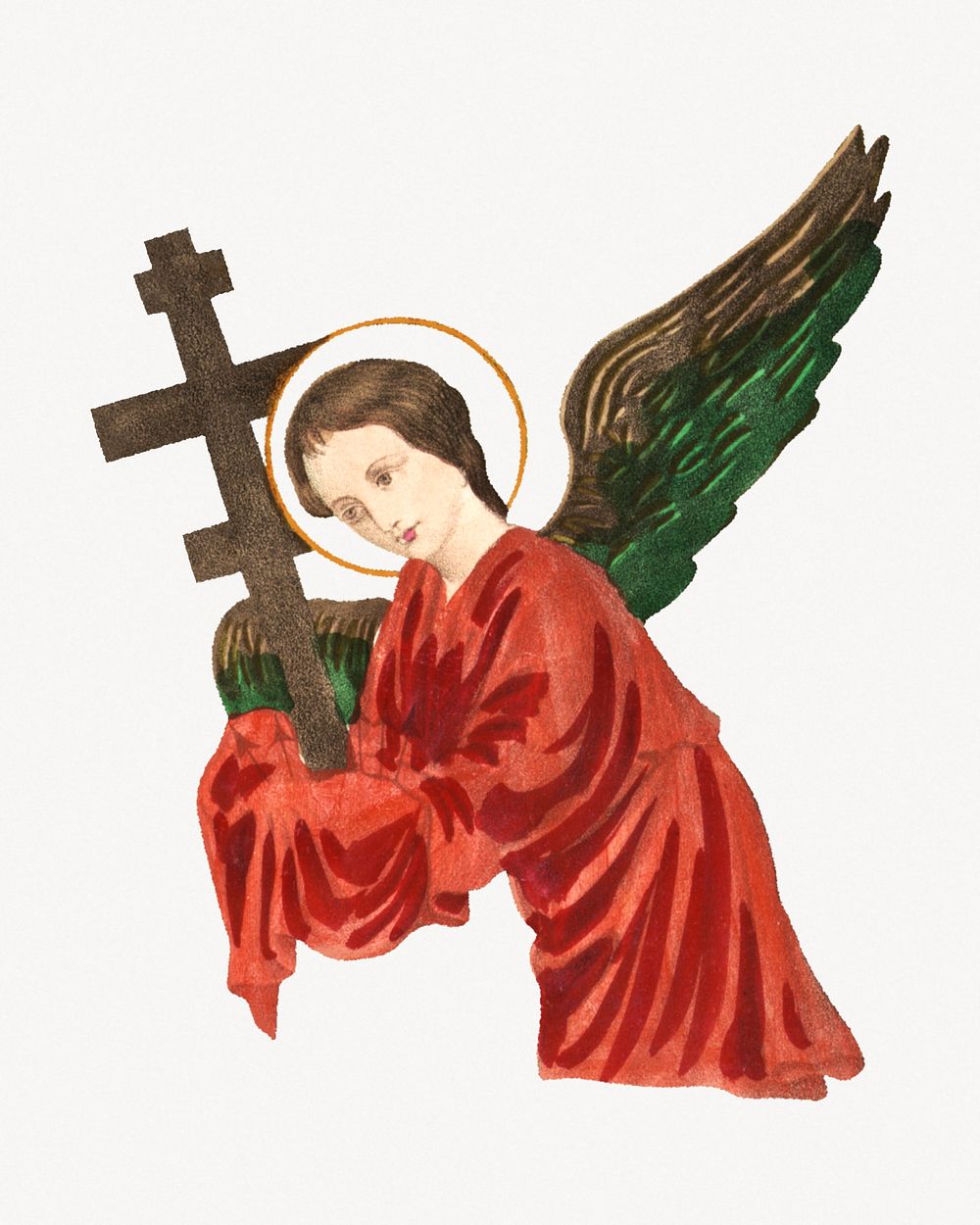 Angel holding cross, vintage religious illustration.   Remastered by rawpixel