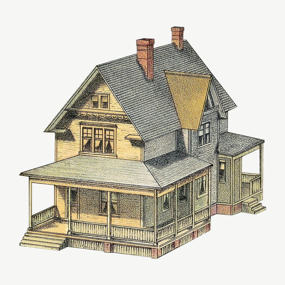 Vintage wooden house collage element psd.   Remixed by rawpixel.