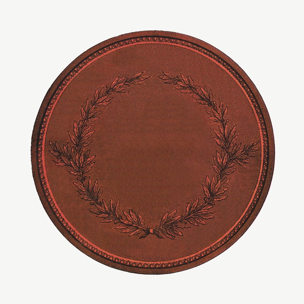 Dark red laurel badge clipart psd.  Remixed by rawpixel.