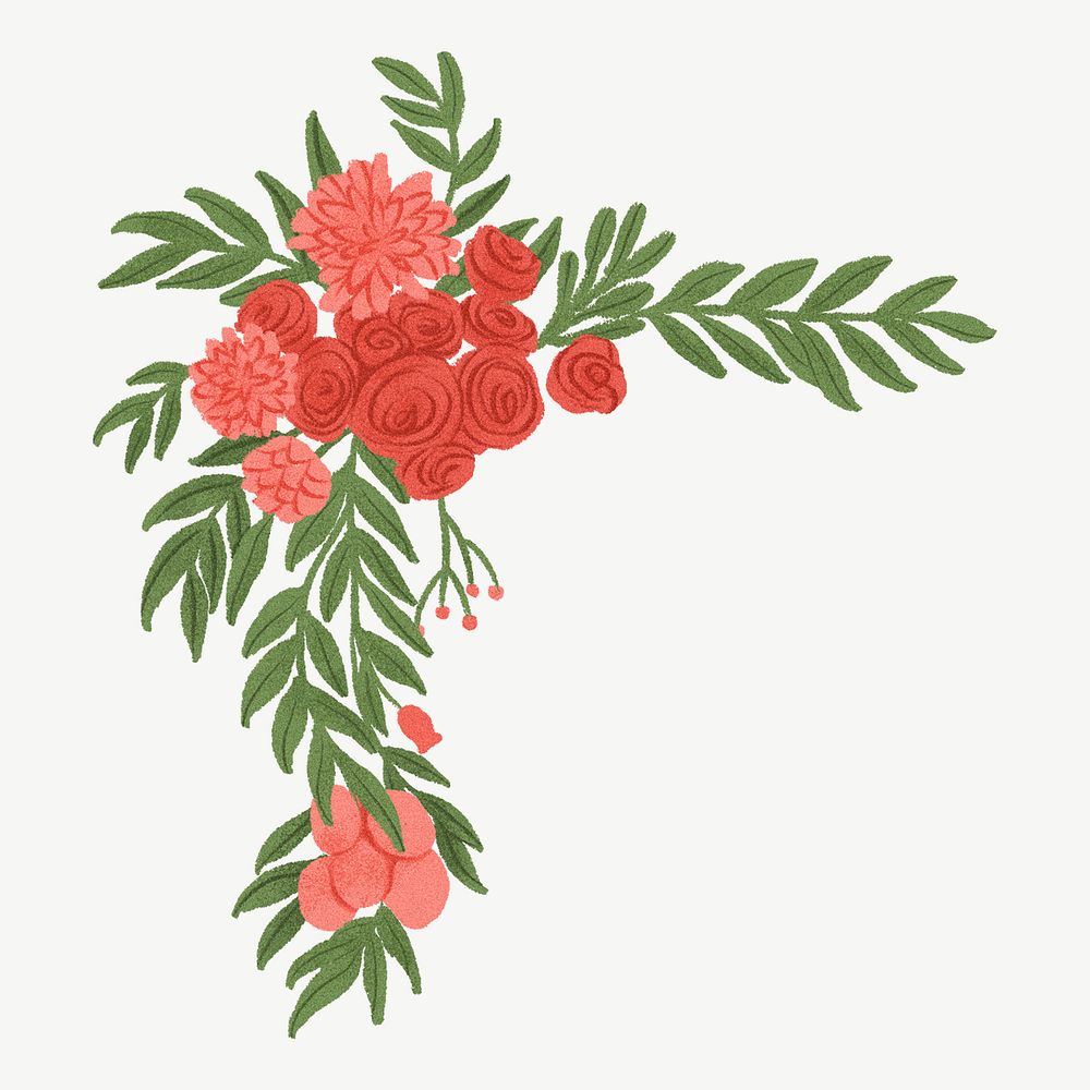 Red flower border clipart psd